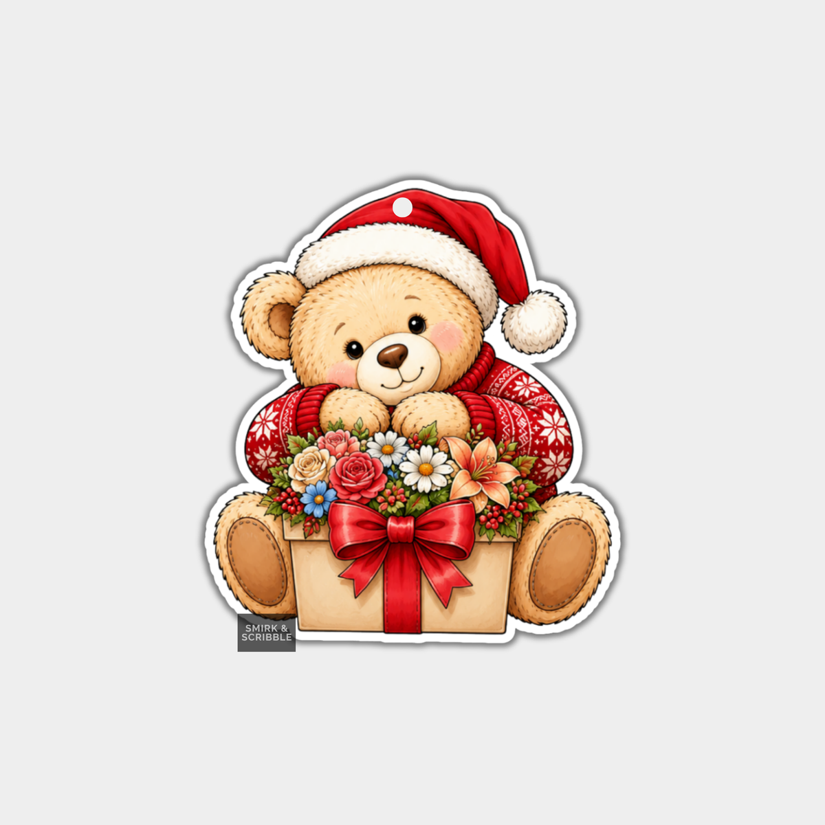 Funny Christmas Gift Tags - Cute Teddy Bear & Flowers