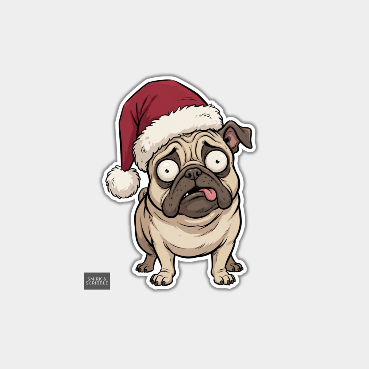 Funny Christmas Sticker - Cute Dog In Santa Hat