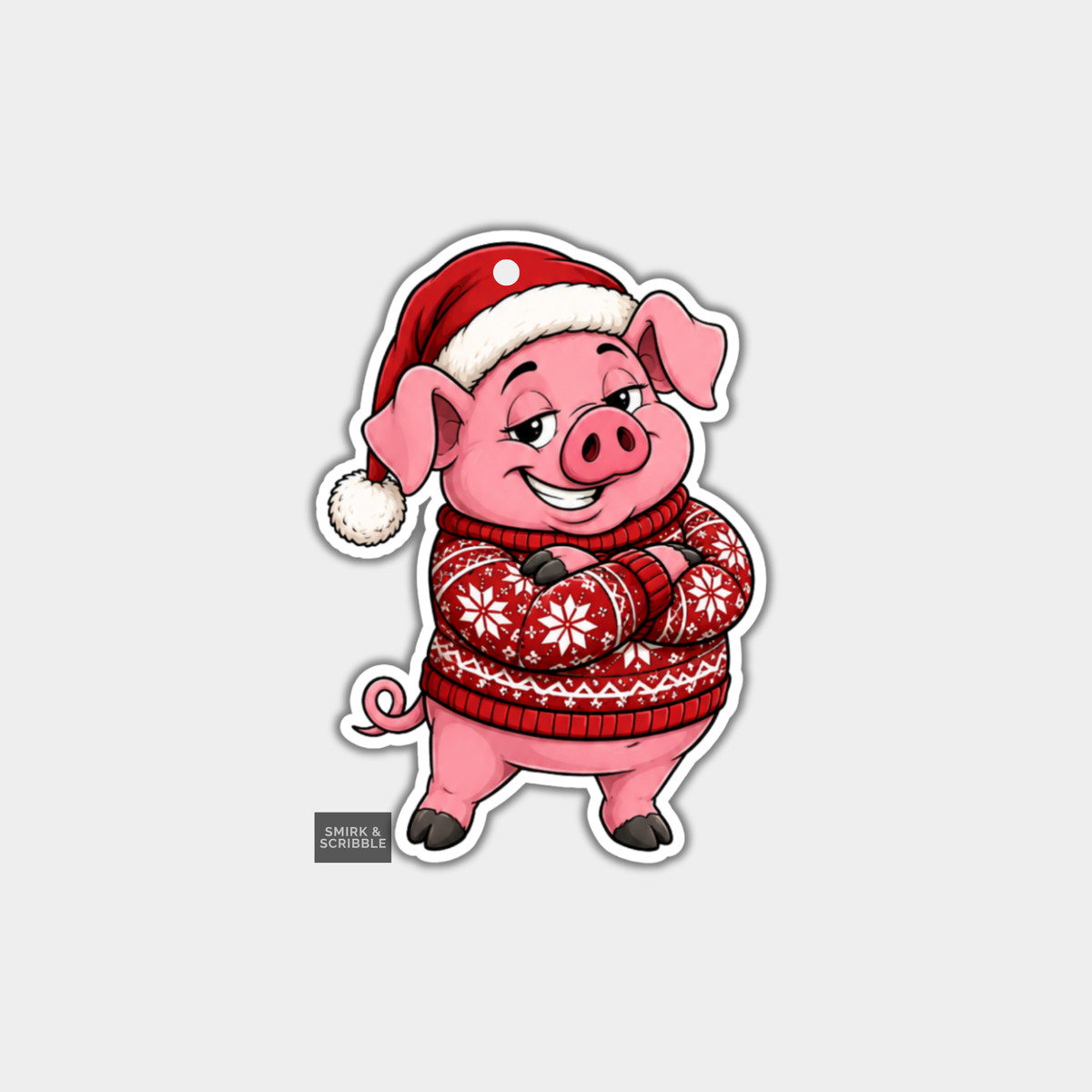 Funny Christmas Gift Tags - Cute Pig In Xmas Jumper