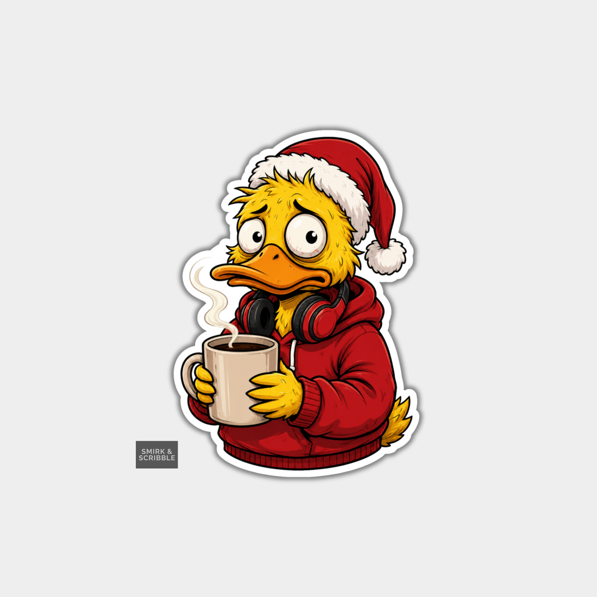 Funny Christmas Sticker - Shocked Yellow Duck In Santa Hat