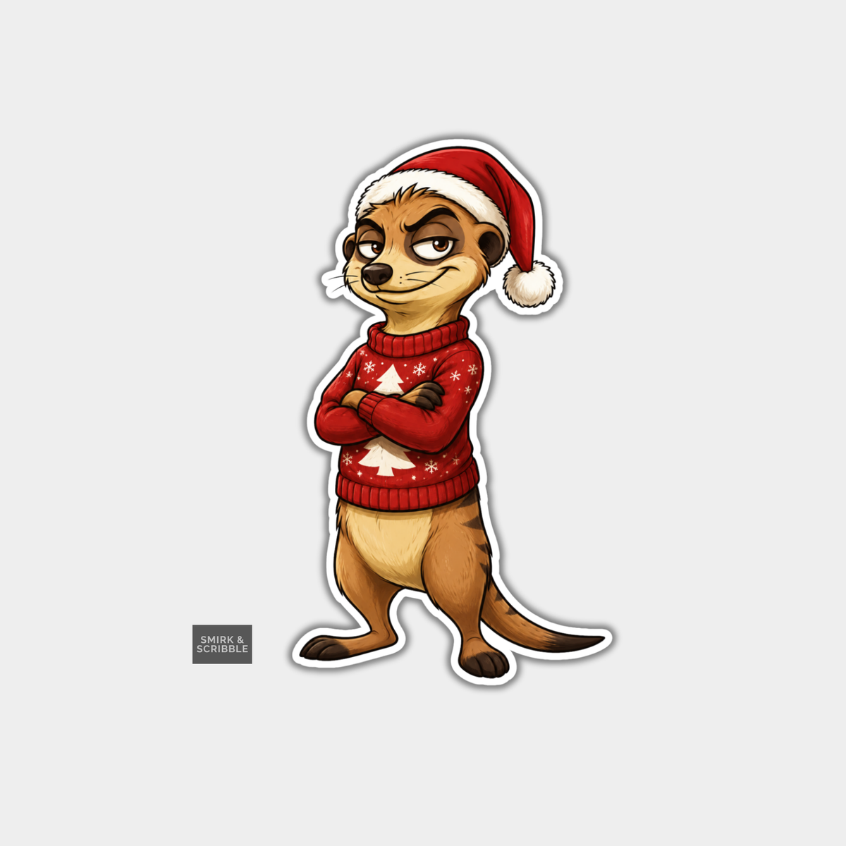 Funny Christmas Sticker - Cheeky Meerkat In Santa Hat