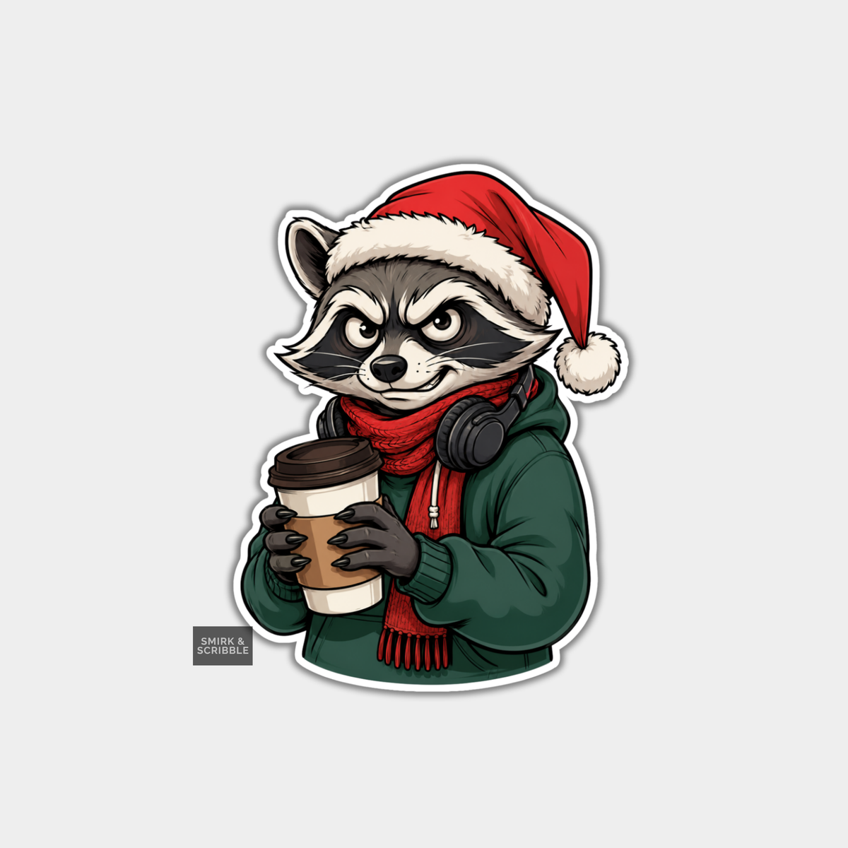 Funny Christmas Sticker - Raccoon In Hoodie