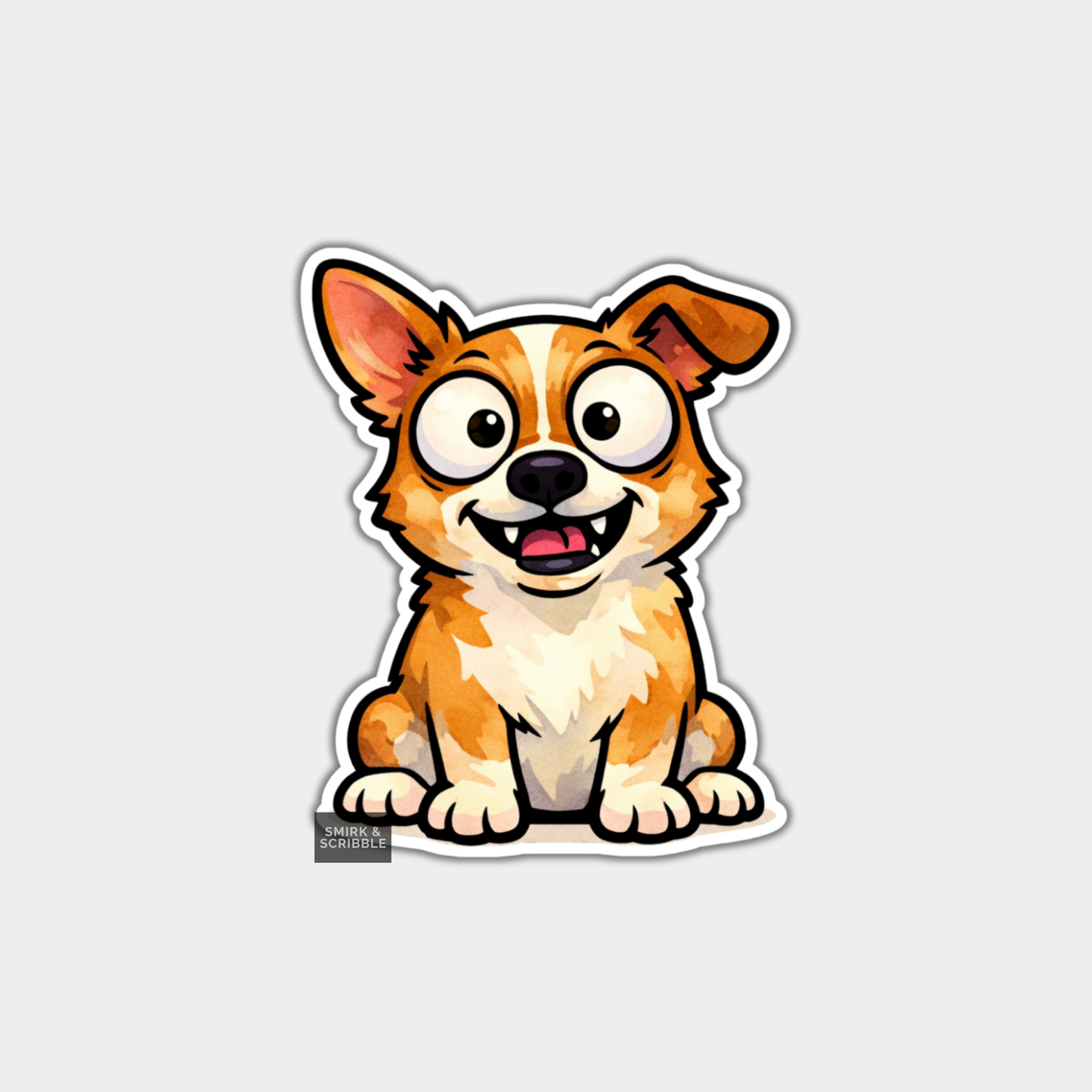 Cartoon dog sticker with a happy expression on a transparent background