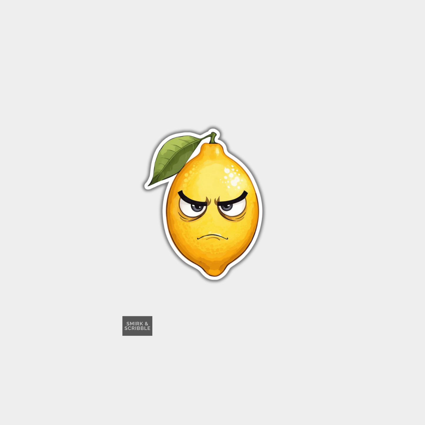 Animated lemon with an angry expression on a light gray background
