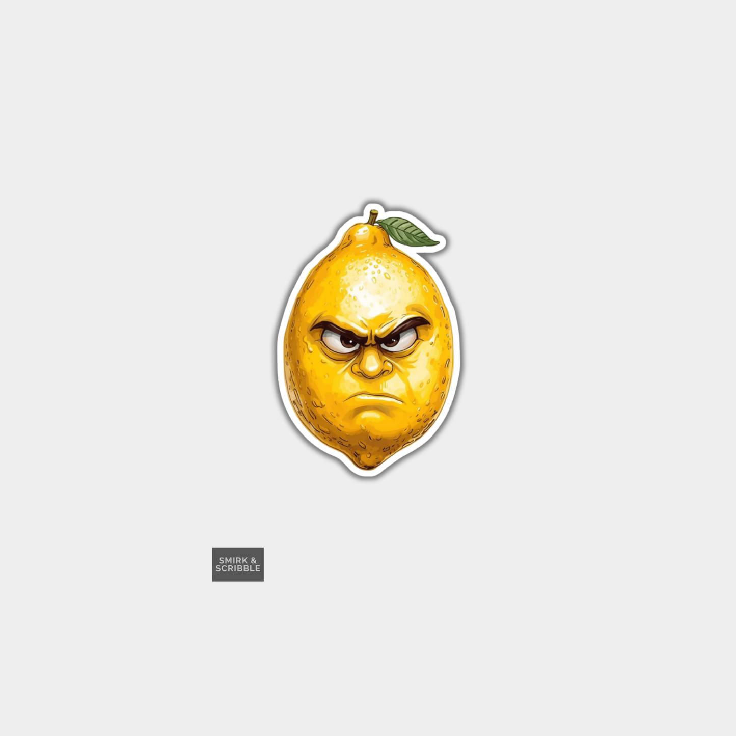 Sticker of a lemon with an angry face on a white background
