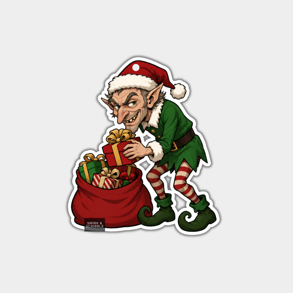 Funny Christmas Gift Tags - Creepy Weird Elf & Presents