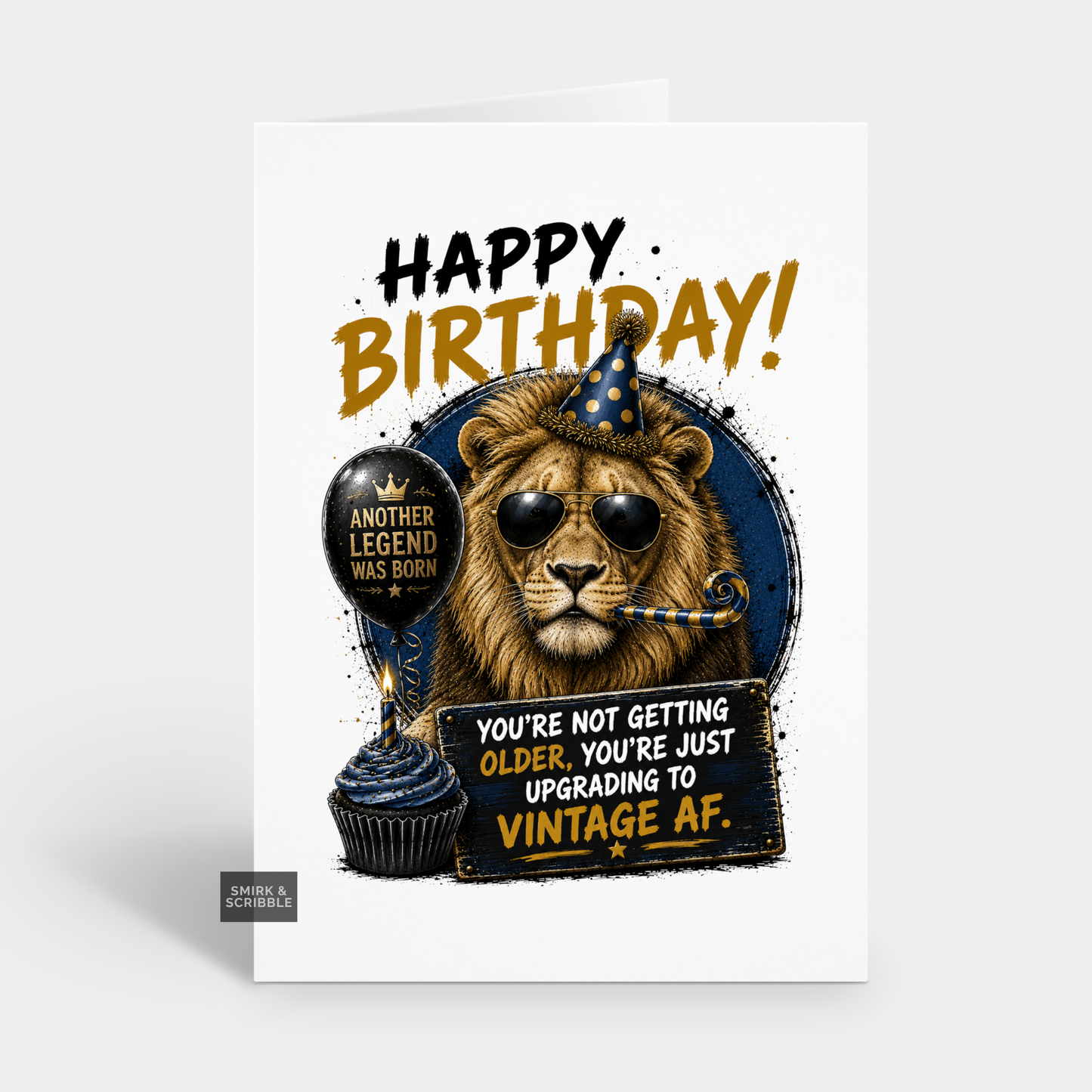 Funny Birthday Card - Vintage AF Lion