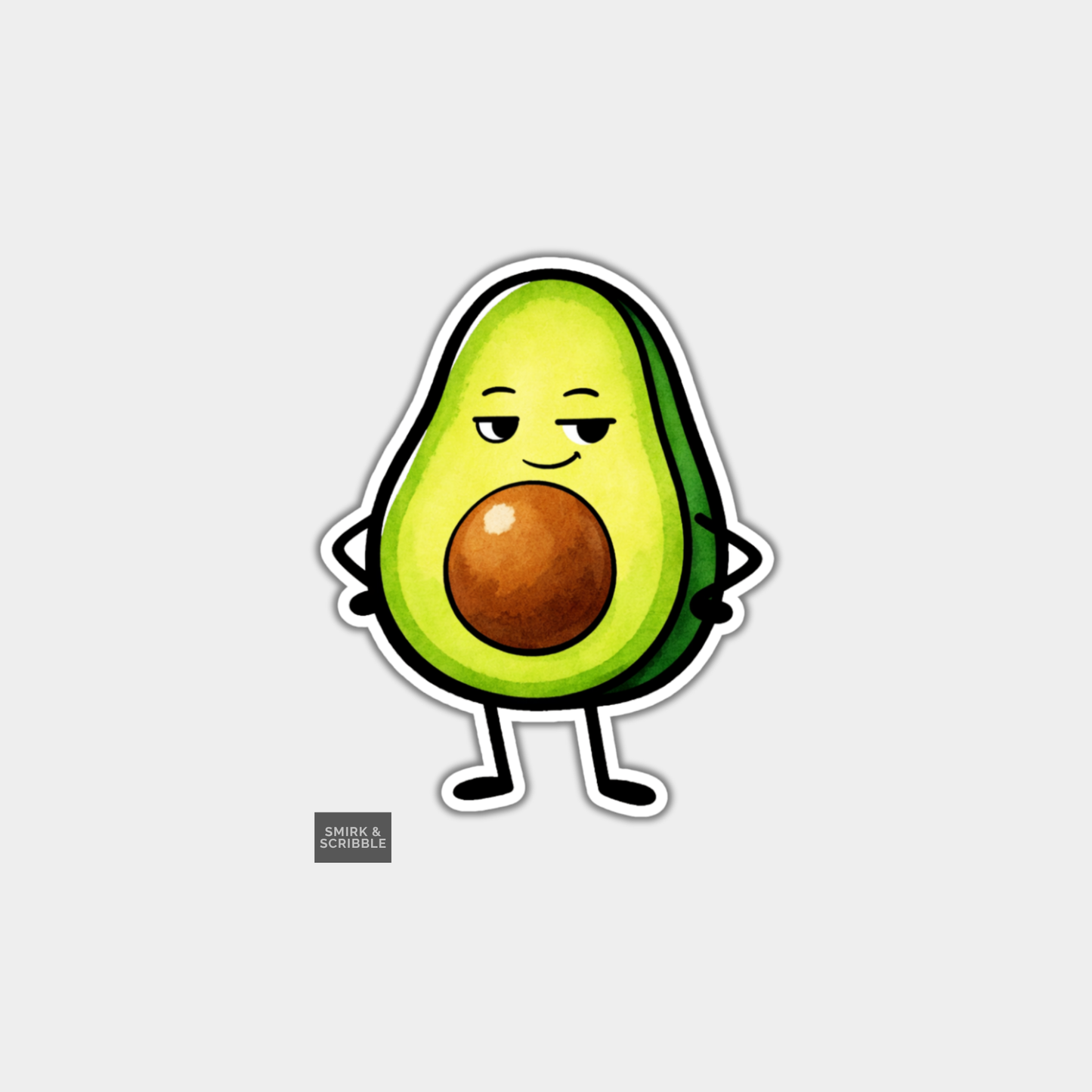 Cartoon avocado character on a gray background