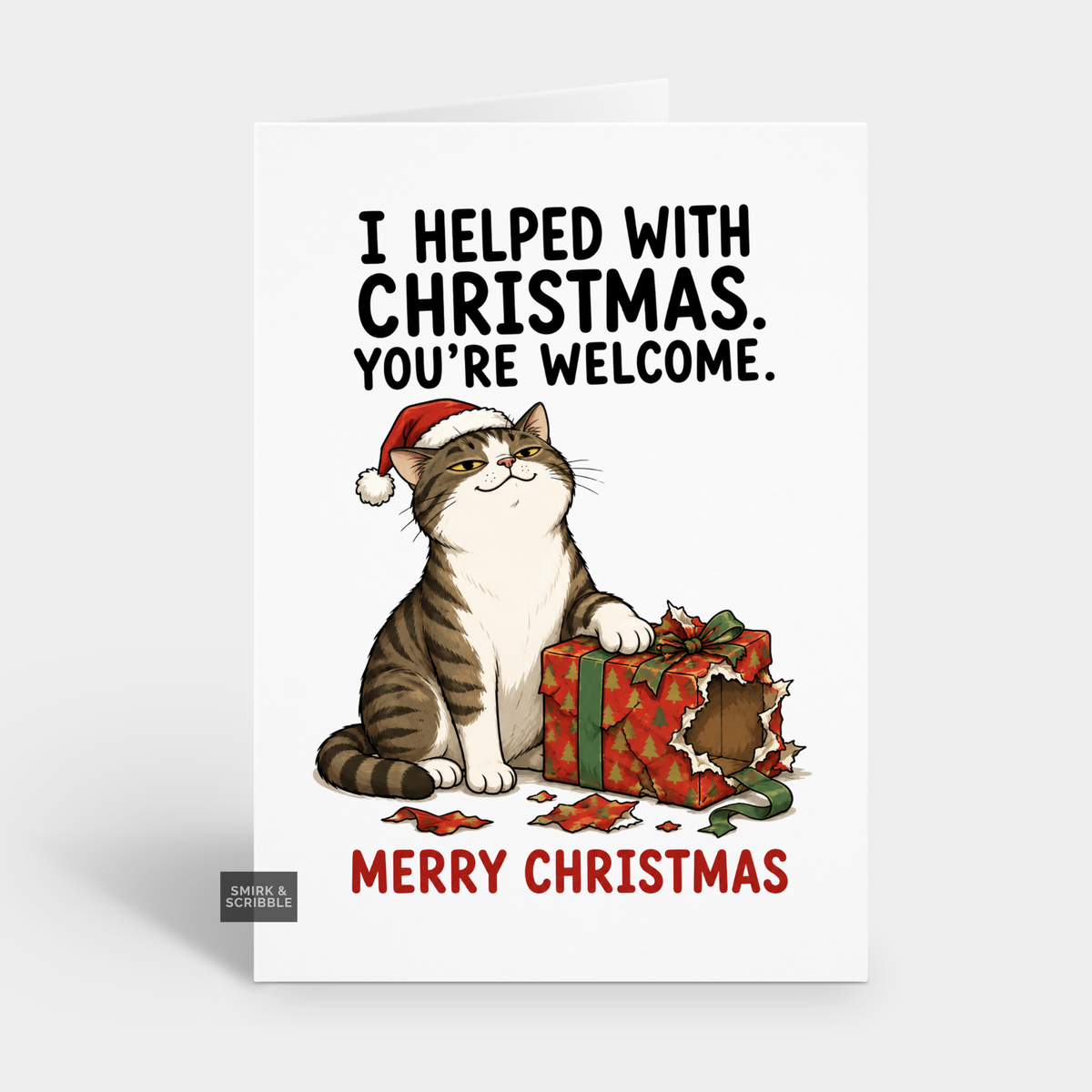 Funny Christmas Card - Cute Helpful Cat