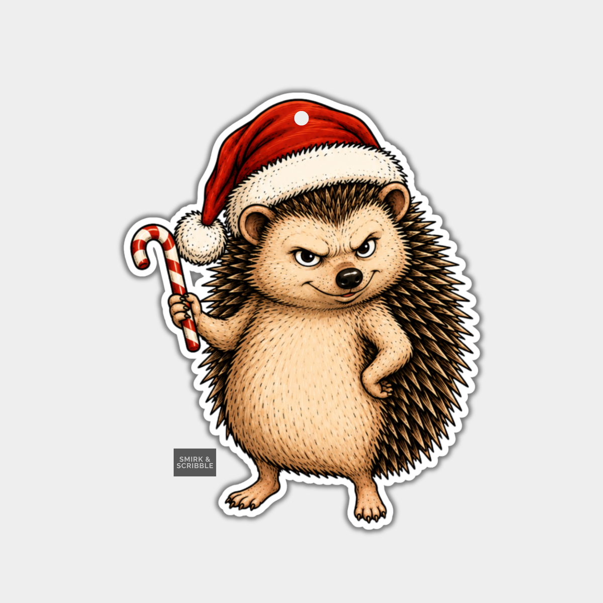 Funny Christmas Gift Tags - Cute Hedgehog & Candy Cane