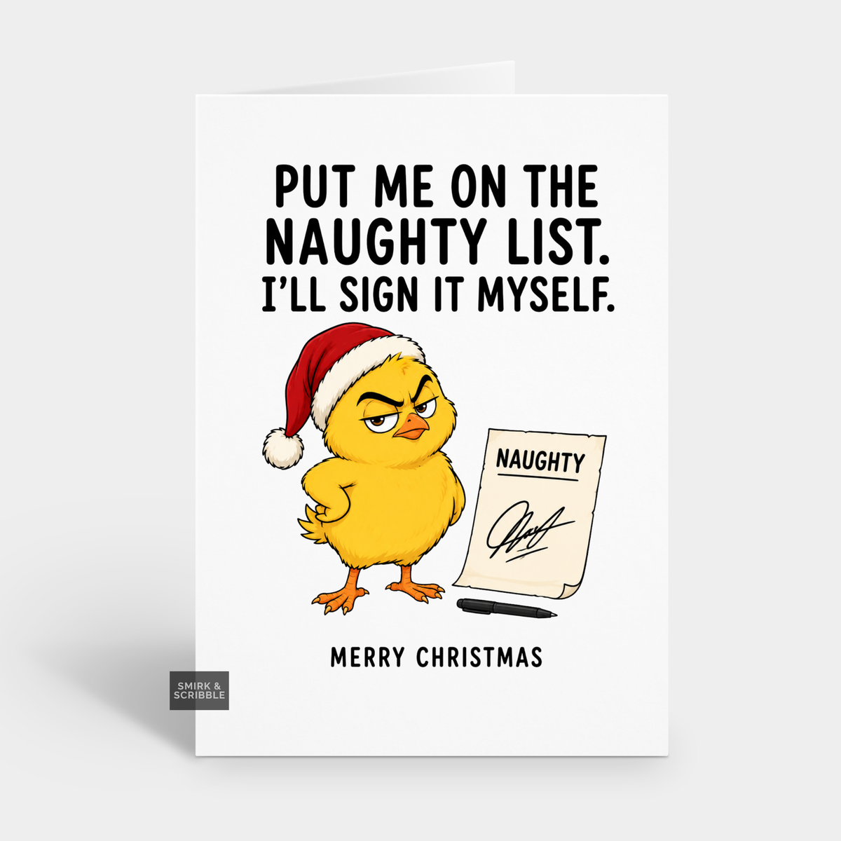 Funny Christmas Card - Naughty List Yellow Chick