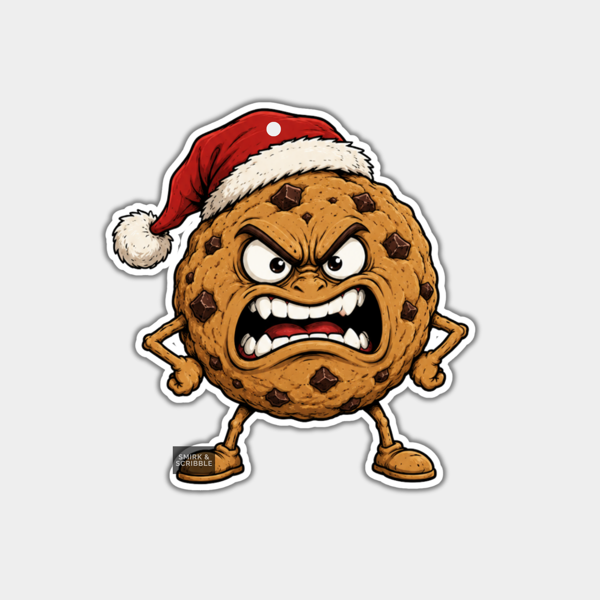 Funny Christmas Gift Tags - Angry Cookie In Santa Hat