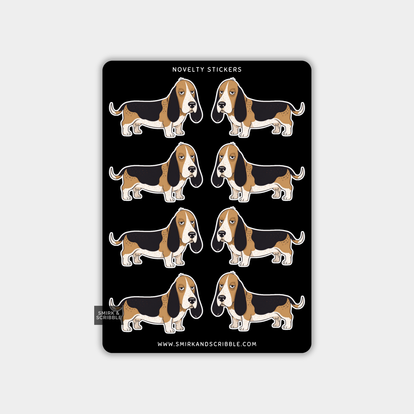 Funny Vinyl Sticker Sheet - Cute Basset Hound