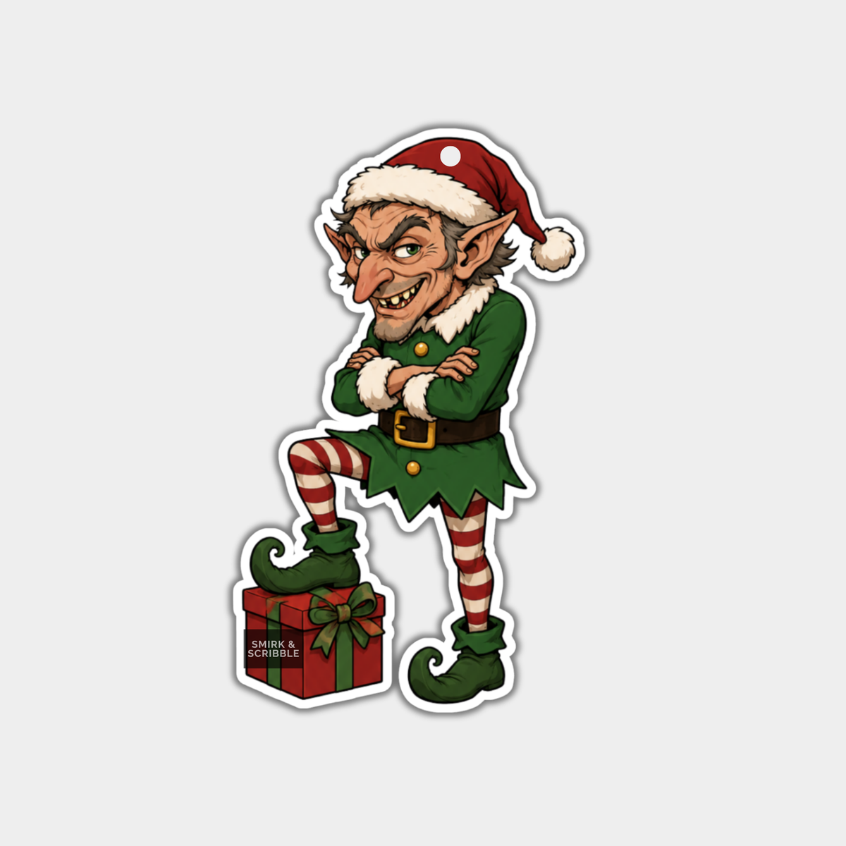Funny Christmas Gift Tags - Creepy Elf With Present