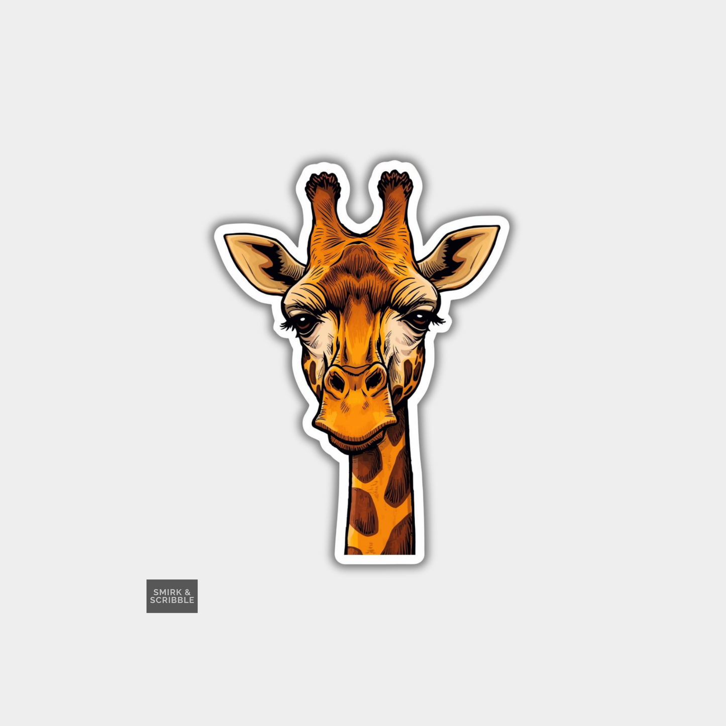 Sticker of a giraffe's head on a white background