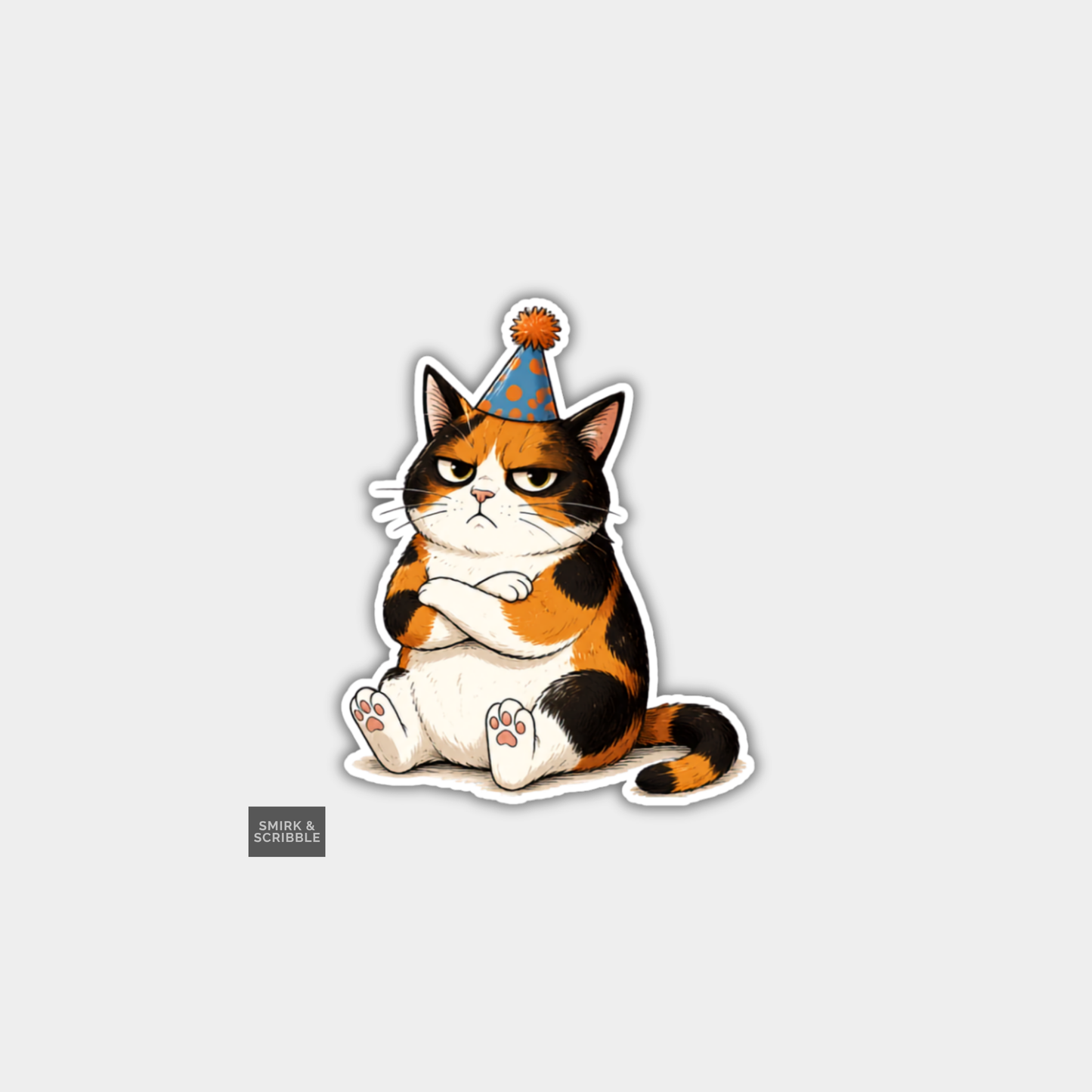 Funny Character Vinyl Sticker - Unimpressed Birthday Cat