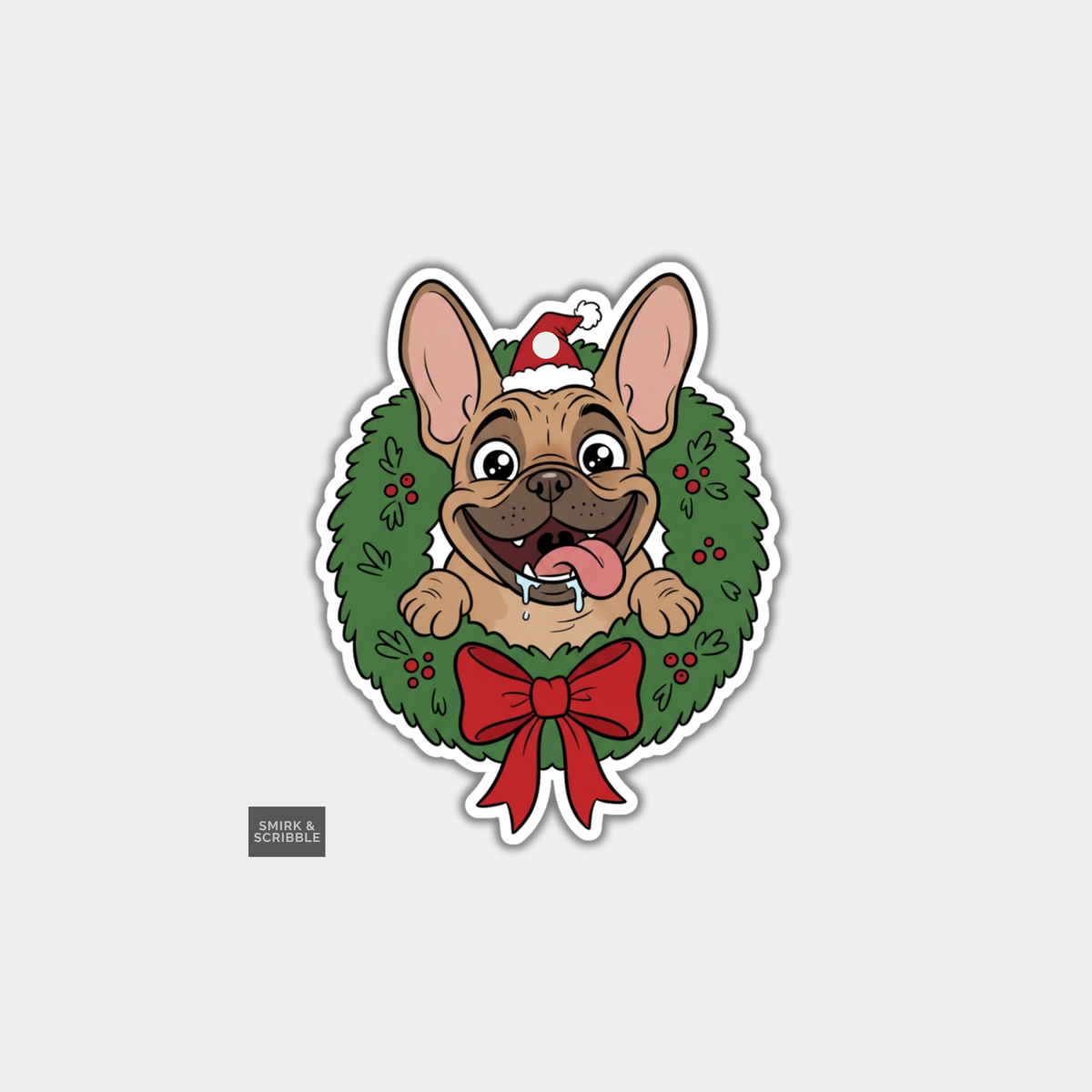 Funny Christmas Gift Tags - Cheeky Silly Dog In Wreath