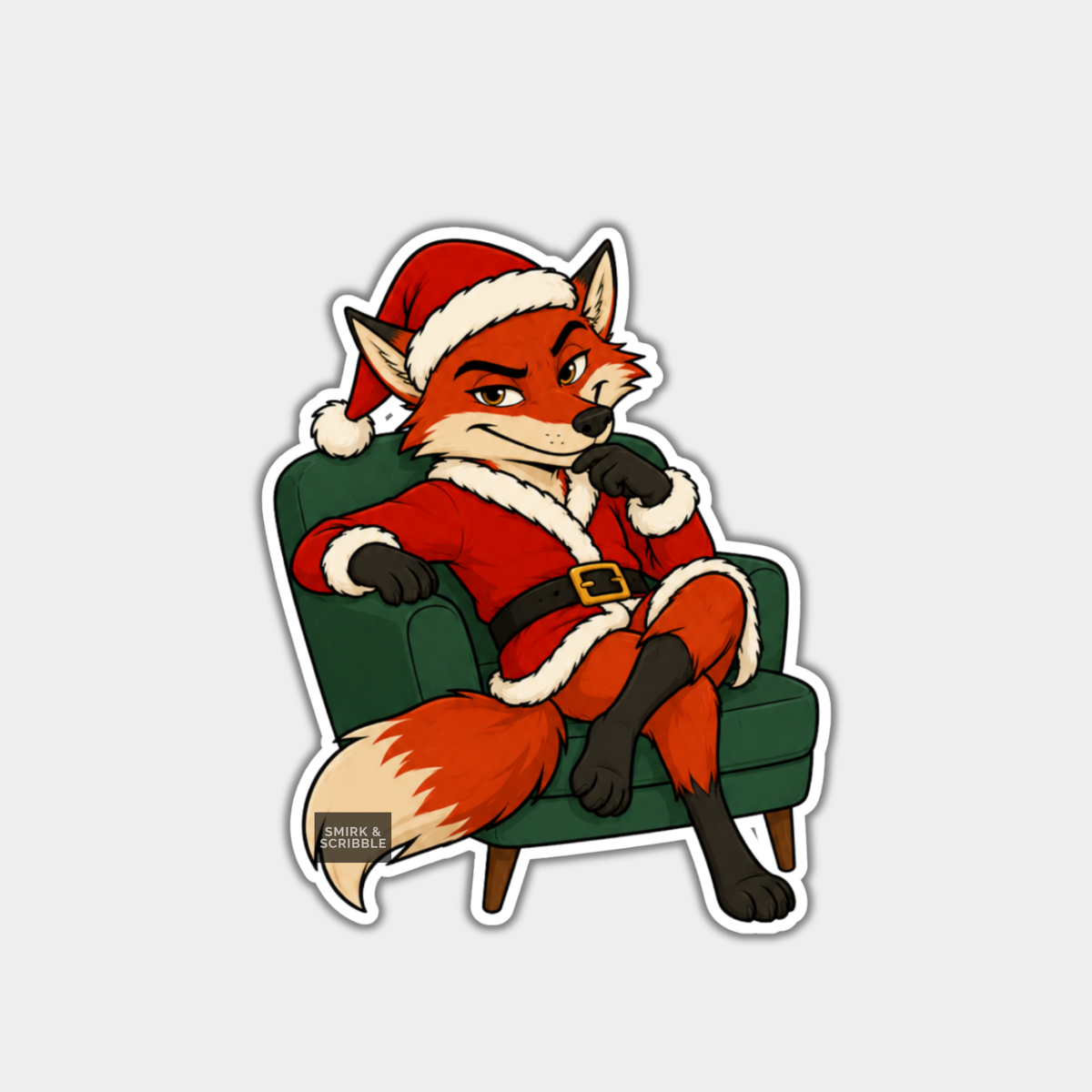 Funny Christmas Sticker - Grumpy Fox In Armchair