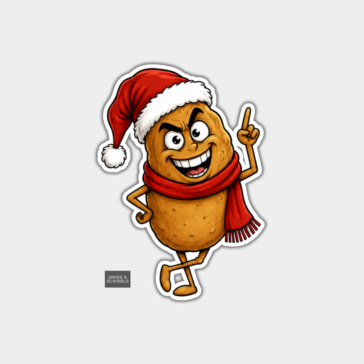 Funny Christmas Sticker - Cute Cheeky Potato In Santa Hat