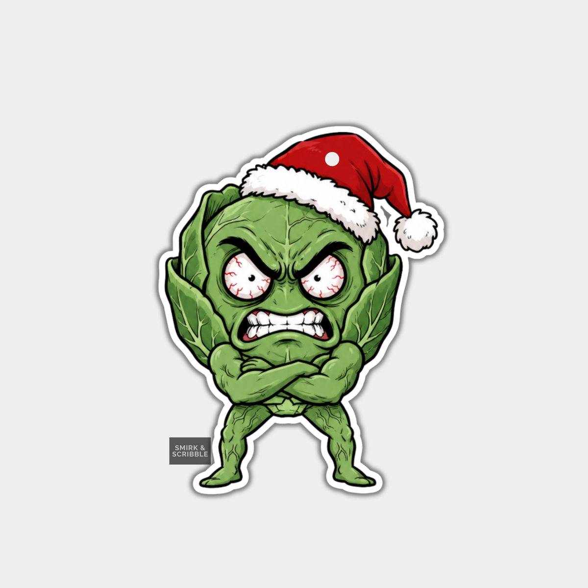 Funny Christmas Gift Tags - Angry Brussels Sprout In Santa Hat