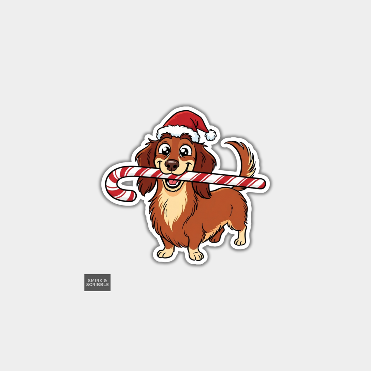 Funny Christmas Sticker - Cute Dog With Candy Cane