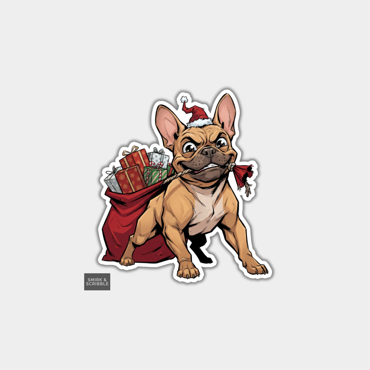 Funny Christmas Sticker - Cheeky Dog Stealing Presents