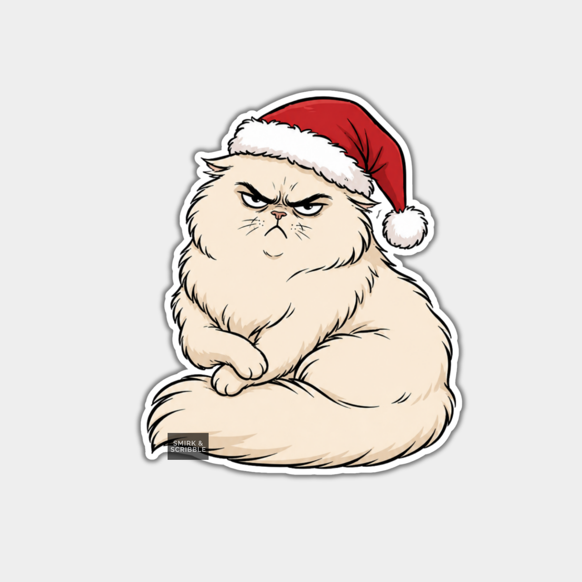 Funny Christmas Sticker - Cute Angry Fluffy Cat