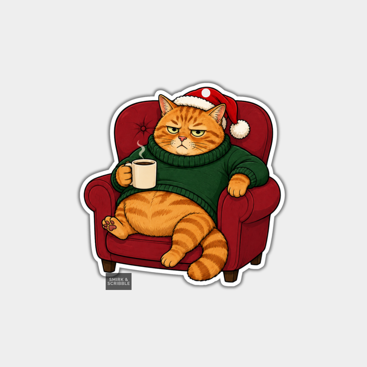 Funny Christmas Gift Tags - Cute Grumpy Cat In Armchair