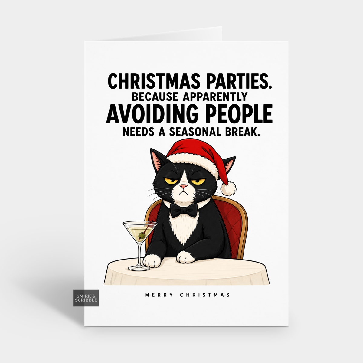 Funny Christmas Card - Avoiding People Cat