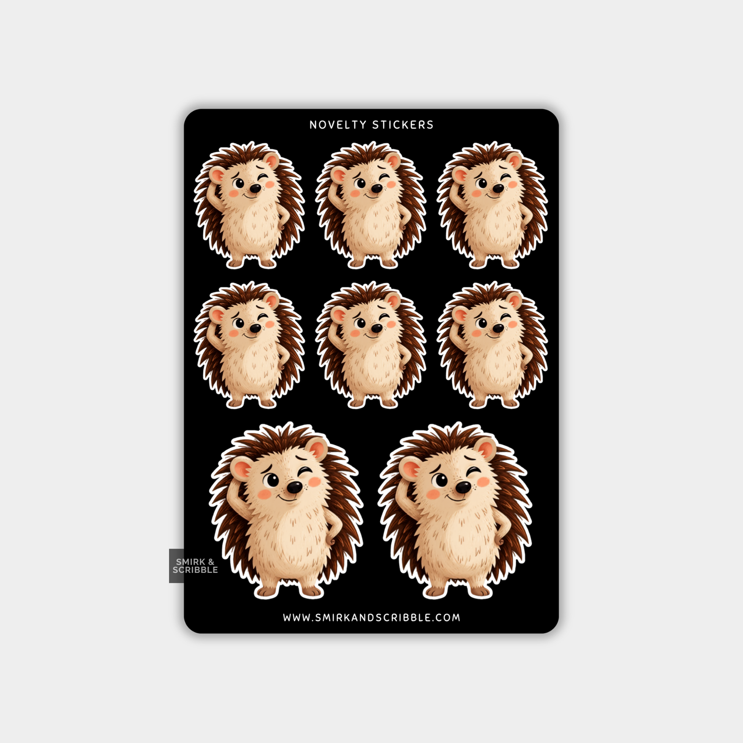 Funny Vinyl Sticker Sheet - Cute Confused Hedgehog