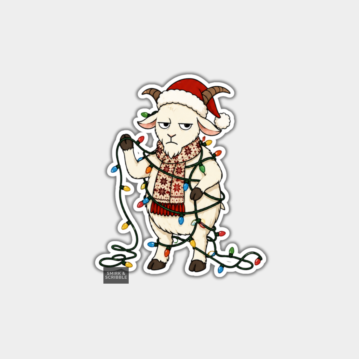 Funny Christmas Sticker - Grumpy Goat & Lights