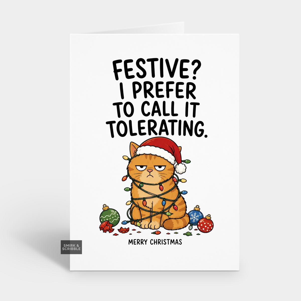 Funny Christmas Card - Tolerating Cat