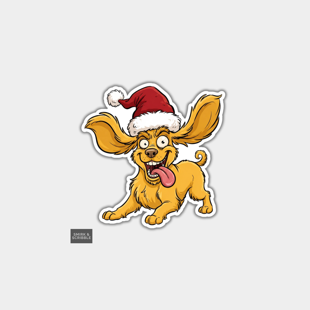 Funny Christmas Sticker - Cheeky Happy Silly Dog