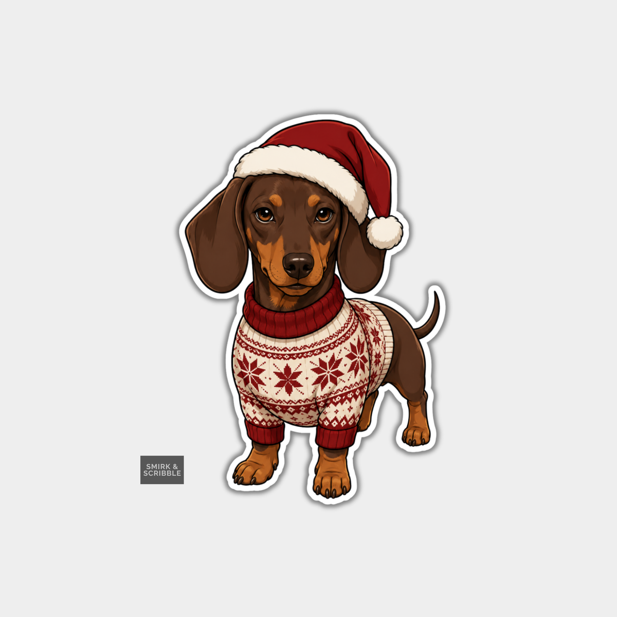 Funny Christmas Sticker - Grumpy Dachshund In Santa Hat