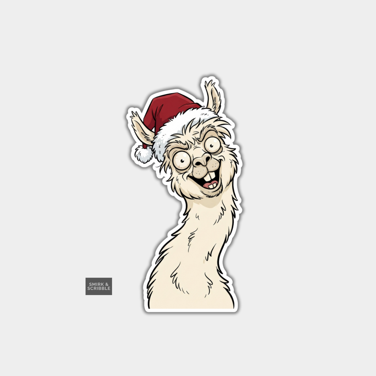 Funny Christmas Sticker - Happy Smiling Llama