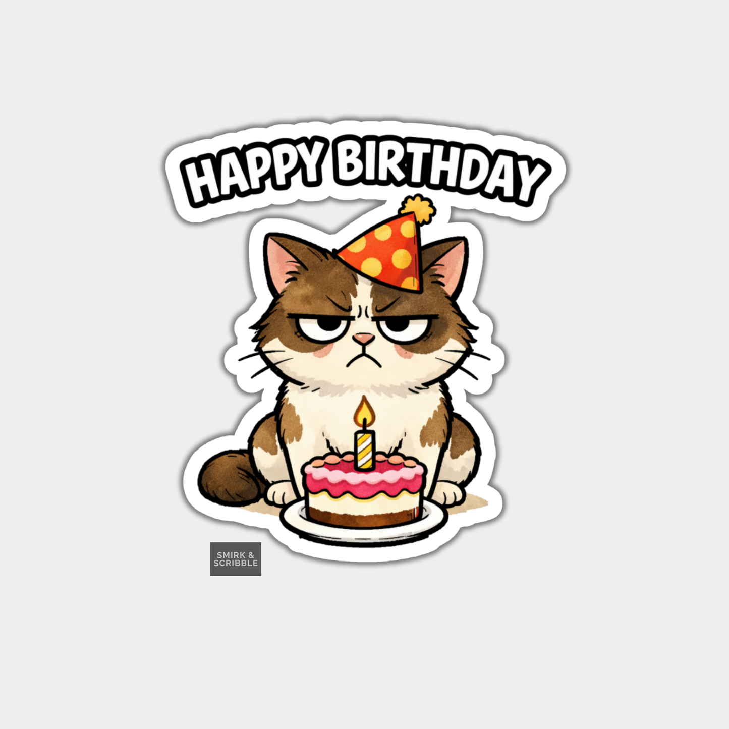 Funny Birthday Vinyl Sticker - Cat