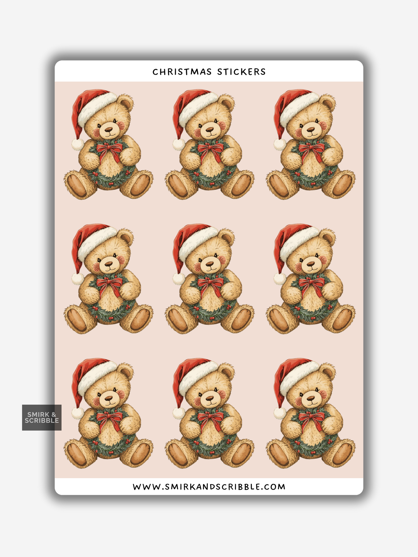 Teddy Bear Christmas Sticker Sheet