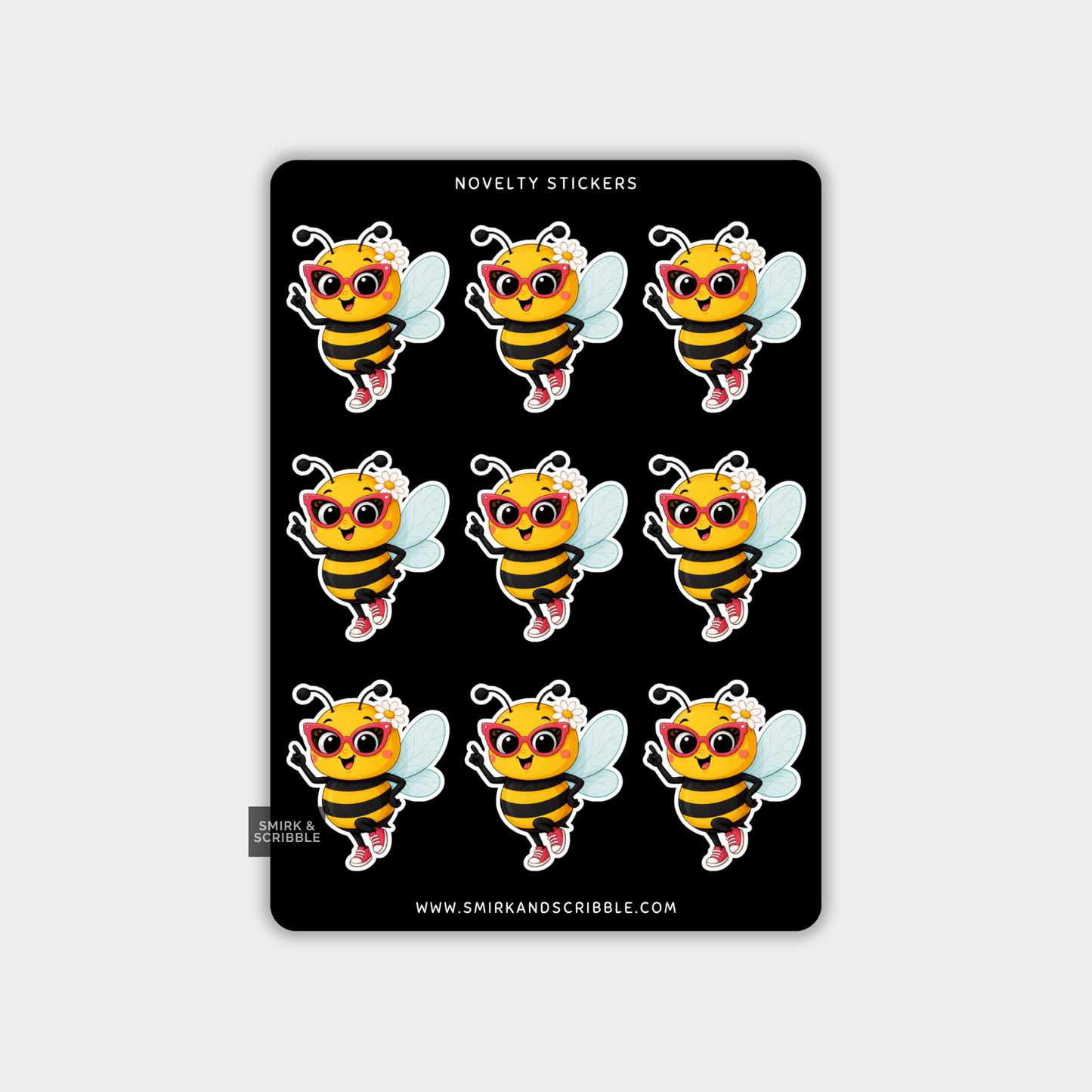 Funny Vinyl Sticker Sheet - Cute Bee & Glasses