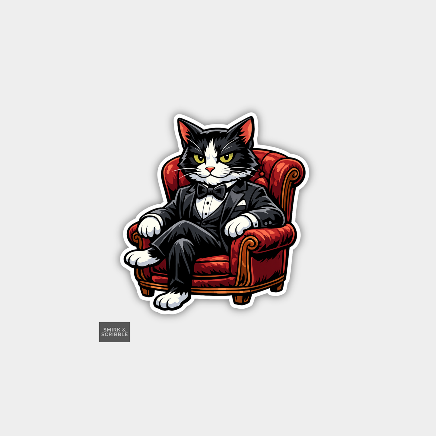 Funny Character Vinyl Sticker - Cat In Armchair