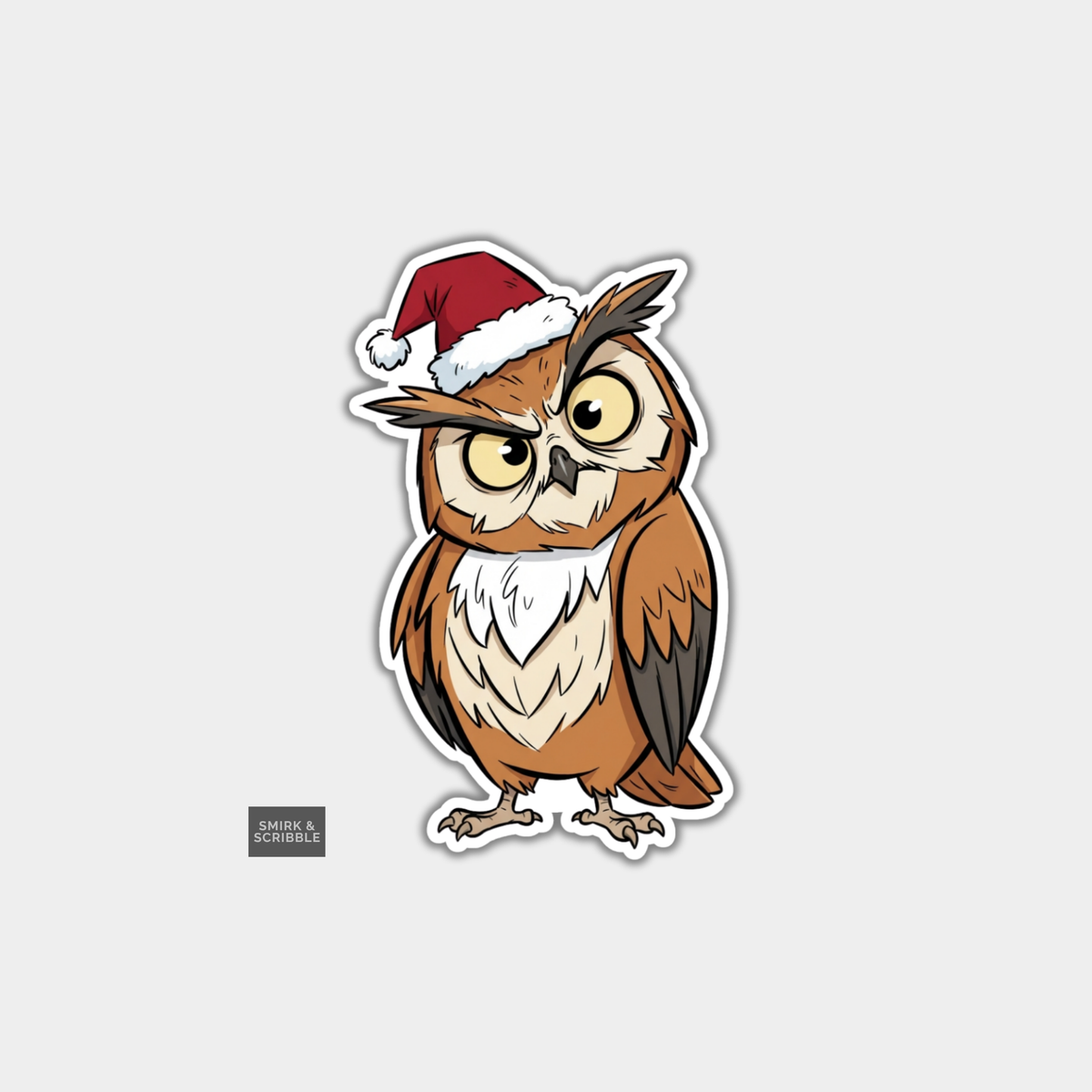Funny Christmas Sticker - Owl In Santa Hat
