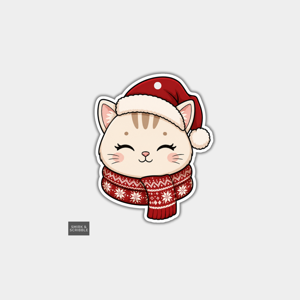Funny Christmas Gift Tags - Cute Cat In Hat & Scarf