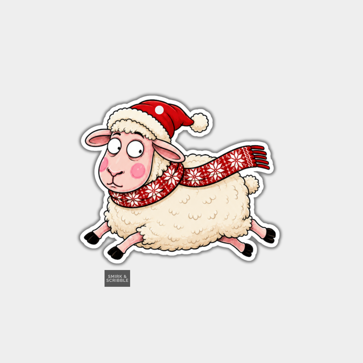 Funny Christmas Gift Tags - Cute Sheep In Santa Hat & Scarf