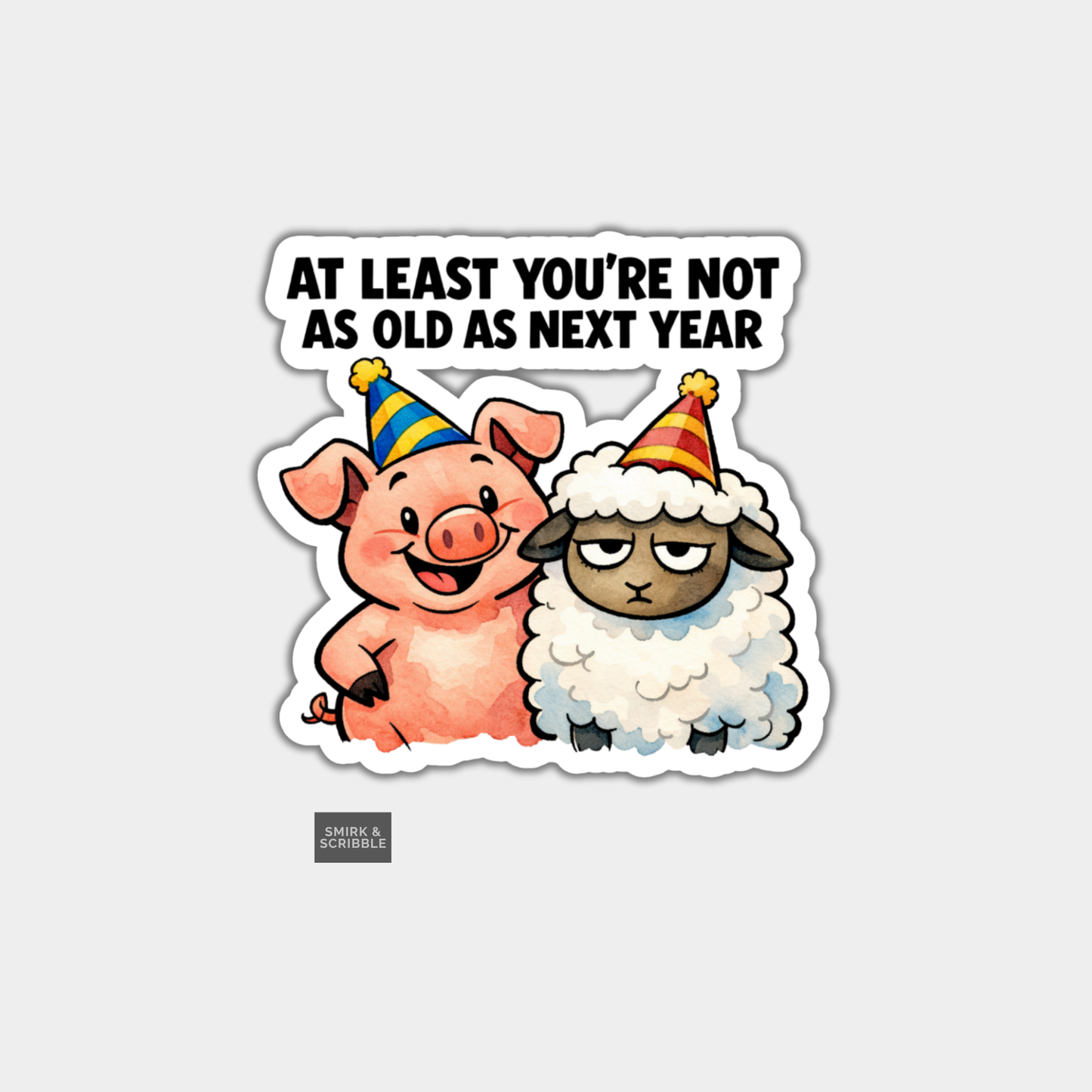 Funny Birthday Vinyl Sticker - Sheep & PIg