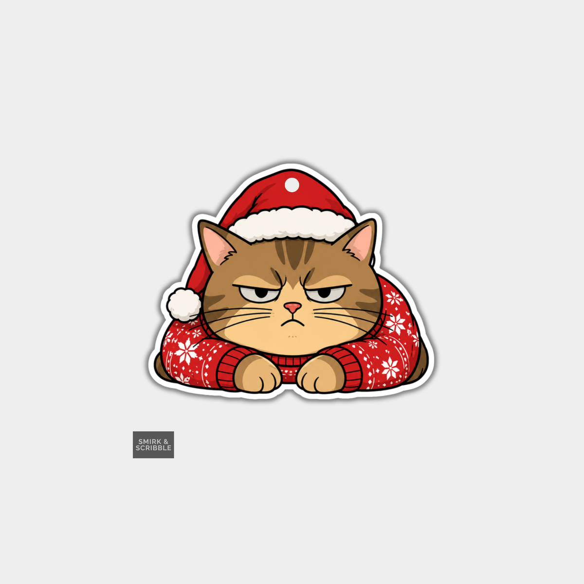 Funny Christmas Gift Tags - Cute Festive Cat Laying