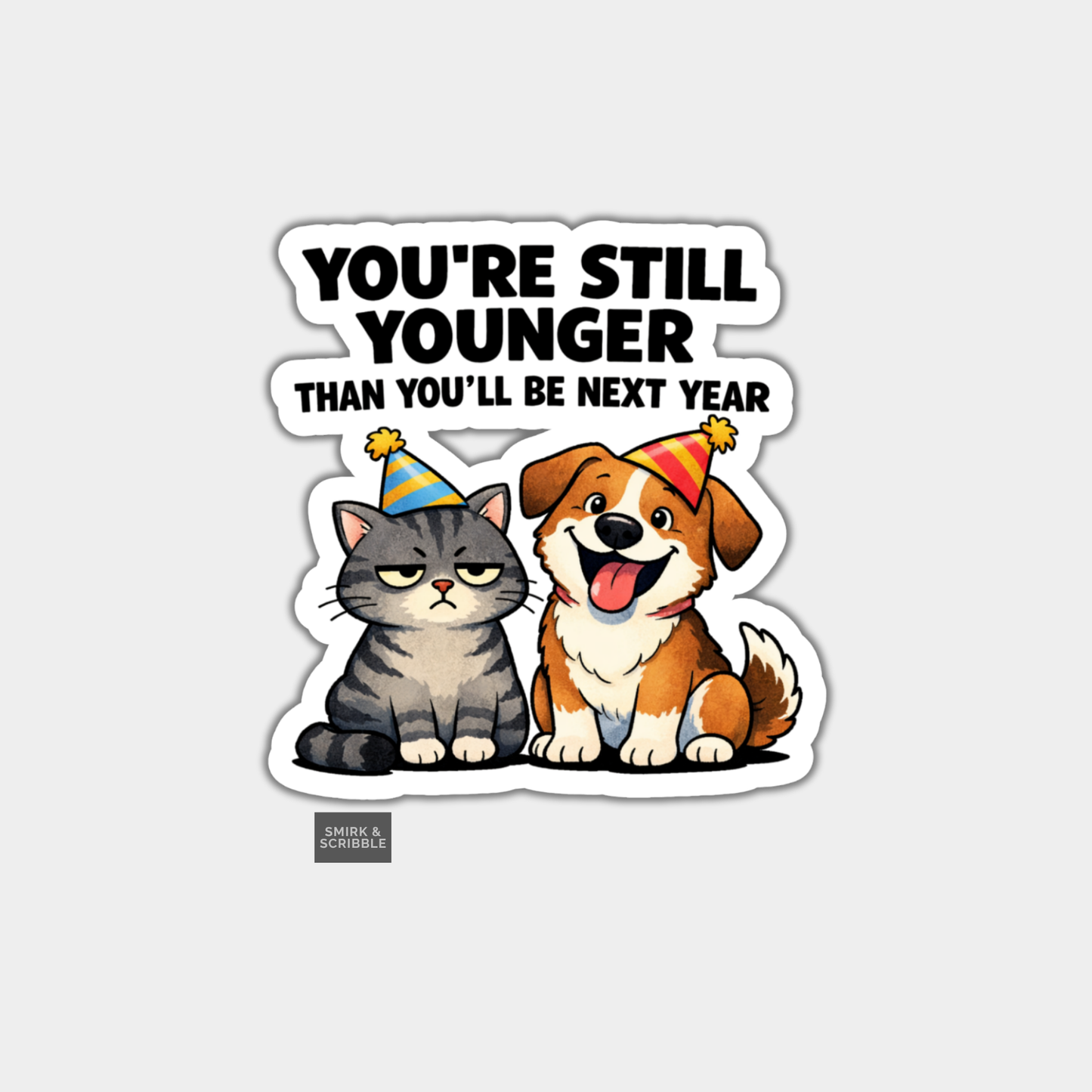 Funny Birthday Vinyl Sticker - Cat & Dog