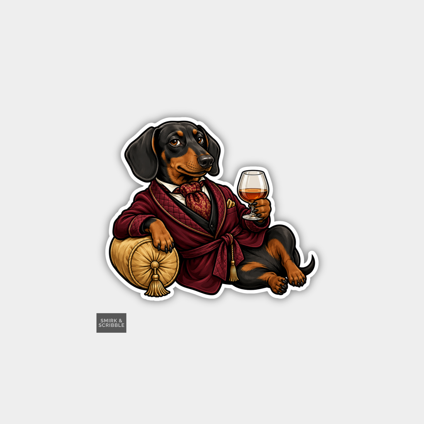 Funny Character Vinyl Sticker - Dachshund In Robe