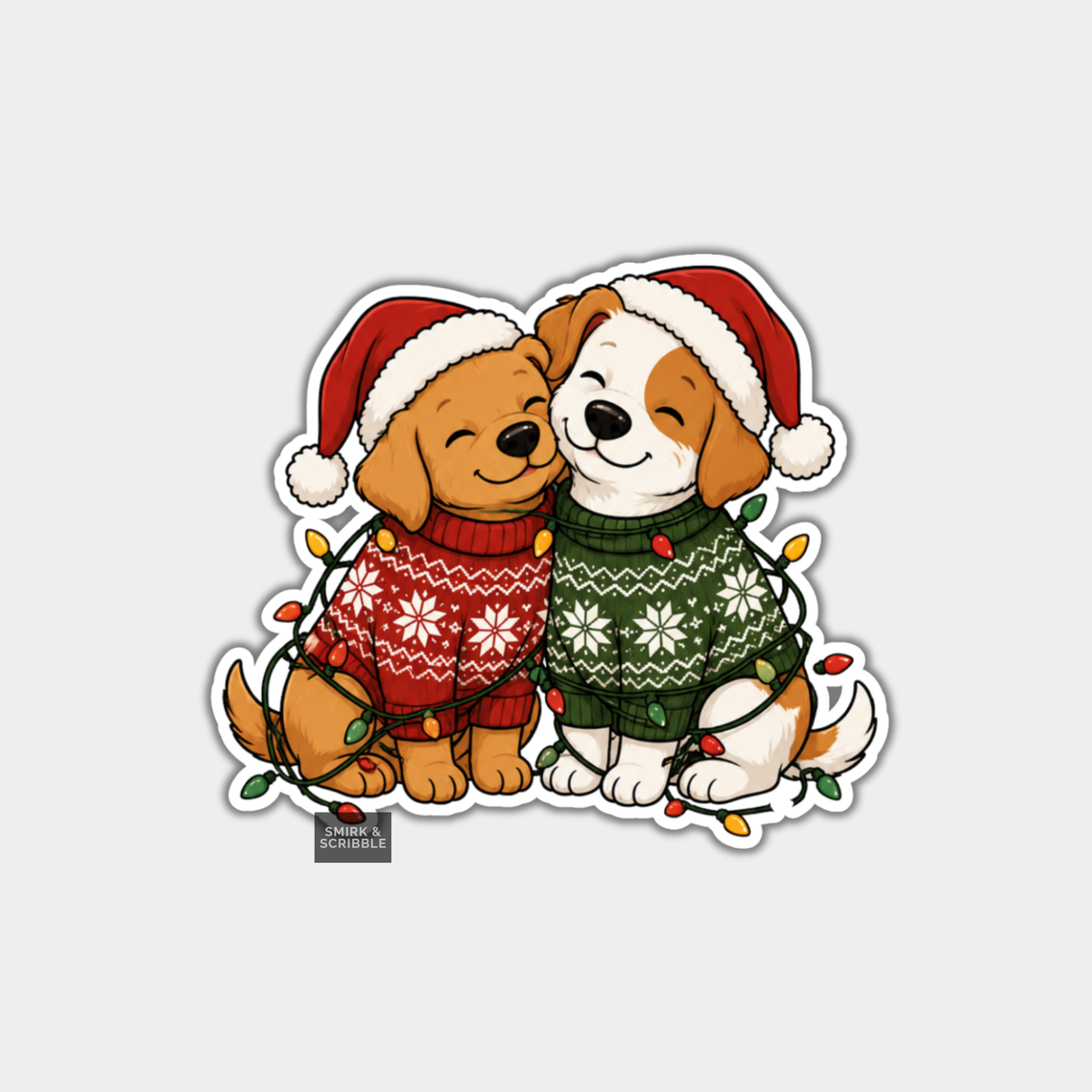 Funny Christmas Sticker - Cute Dogs Hugging