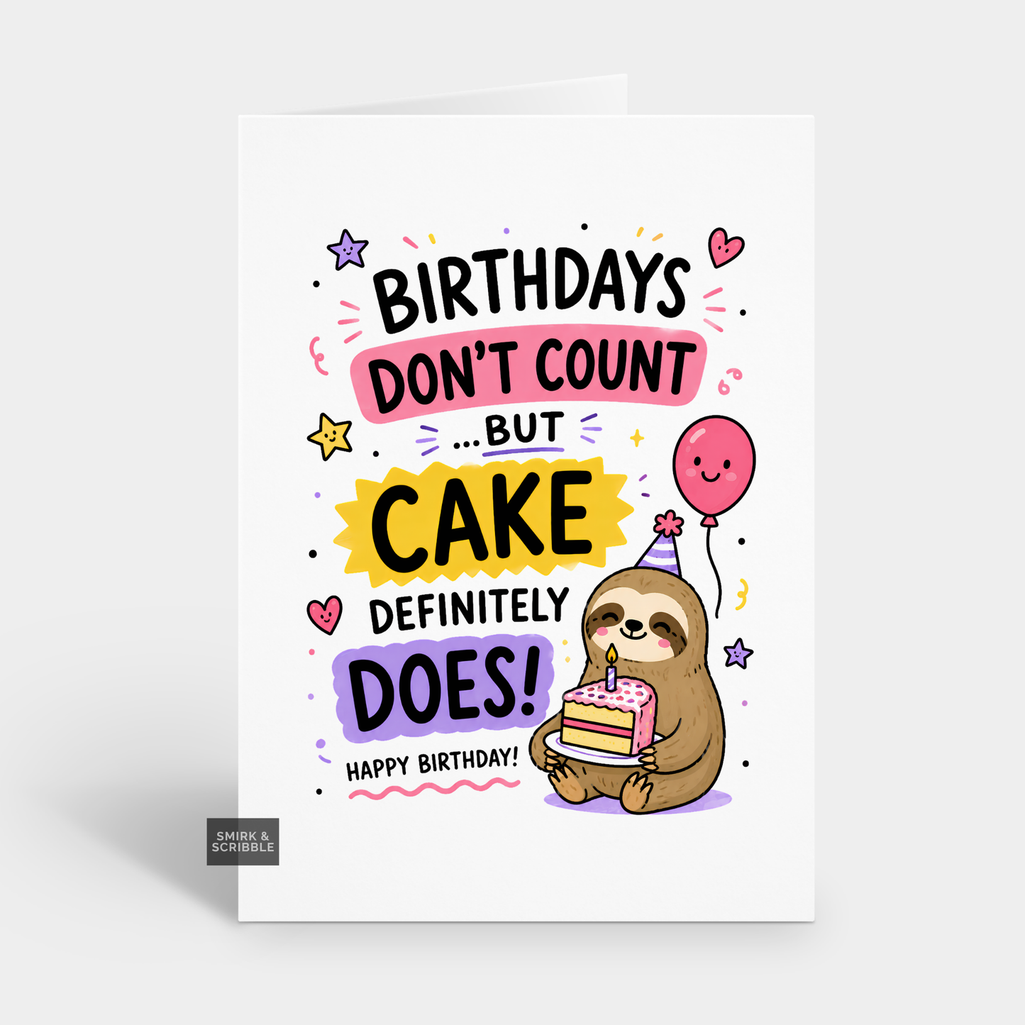 Funny Birthday Card - Cake Sloth