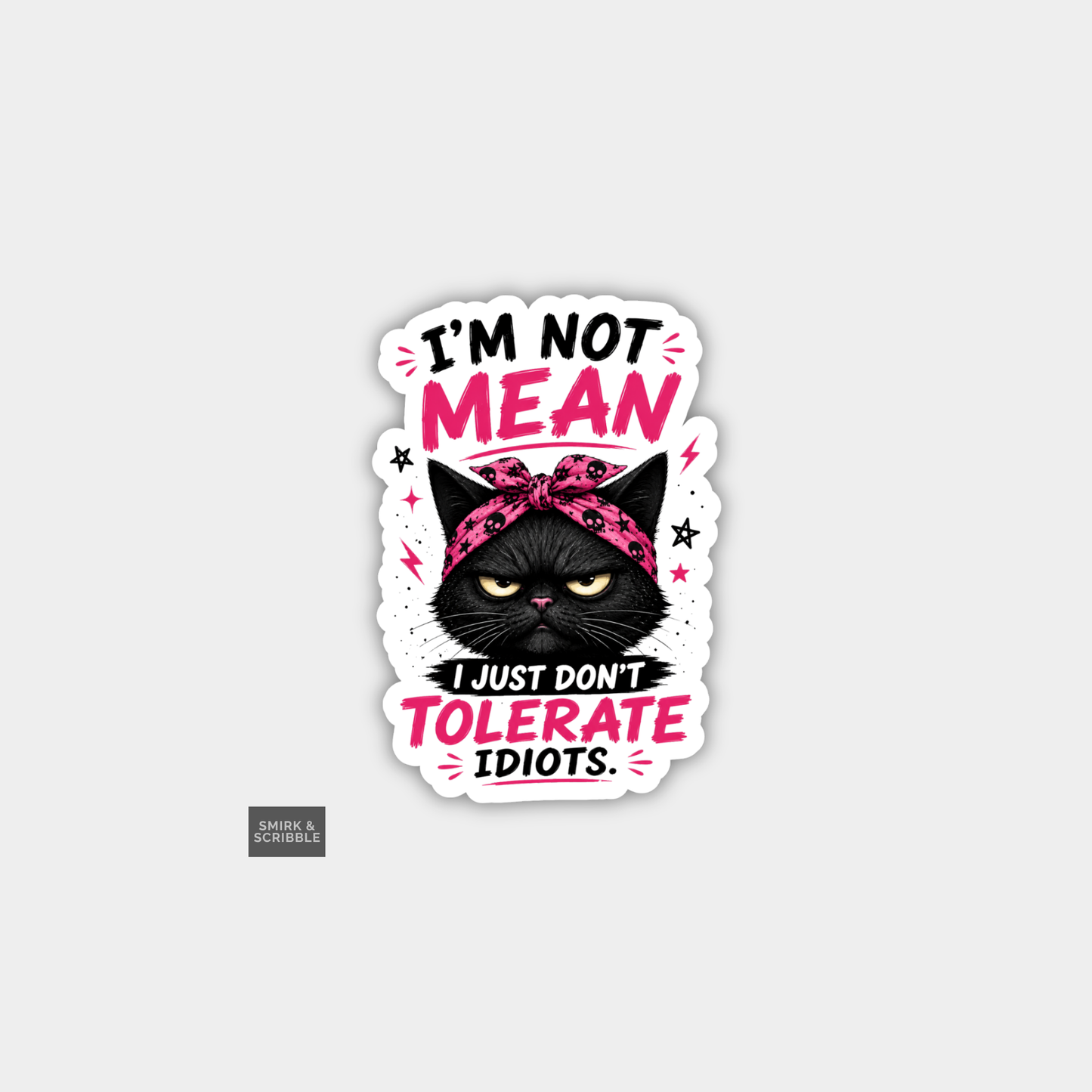 Funny Snarky Vinyl Sticker - Idiot Black Cat