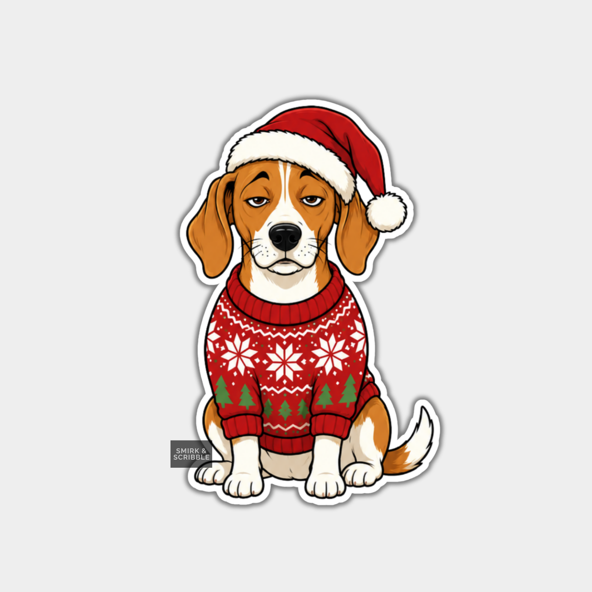 Funny Christmas Sticker - Cute Grumpy Dog
